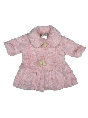 Widgeon Baby Girls 6M Pink Plush Fuzzy Collared Snap Front Bow Jacket Coat